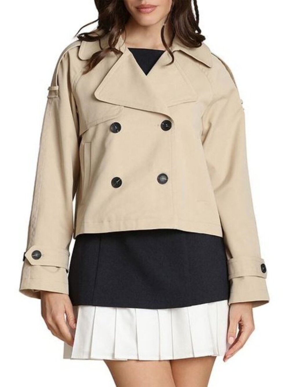 Avec Les Filles Jacket Womens XS Beige Cropped Double Breasted Trench Coat $148